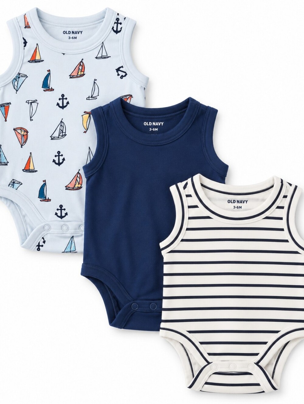 Old Navy Baby 3-Piece Sleeveless Bodysuit Set Nautical Navy Sailboat